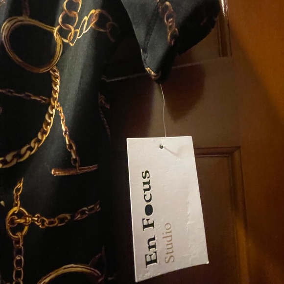 Enfocus Studio Black Dress with Gold Chain Pattern - Picture 2 of 3